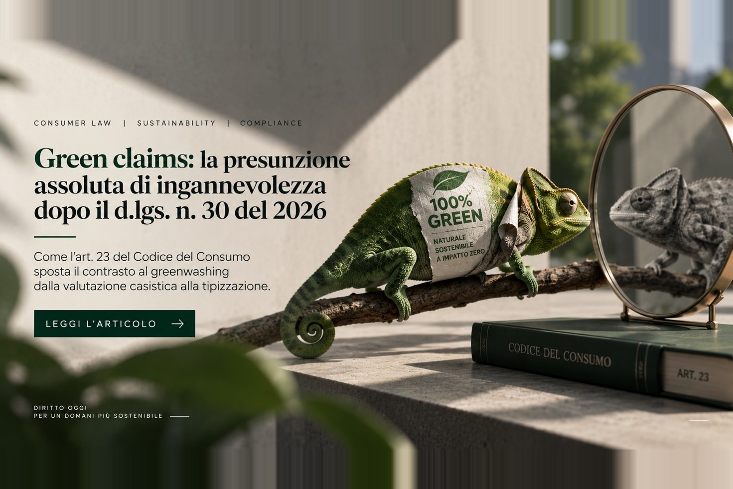 Green claims: la presunzione assoluta di ingannevolezza nell’art. 23 dopo il d.lgs. n. 30 del 2026
